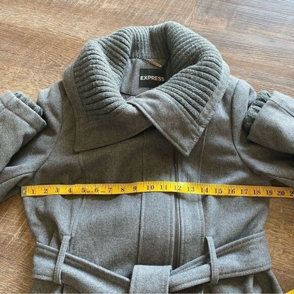 Express Coat Grey Midi Length Sweater Collar Asymmetrical Classy Medium - Picture 10 of 13